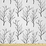 Lunarable Aspen Tree Fabric by The Yard, Dead Aspen Trees in Winter with Leafless Branches Woodland Art Illustration, Microfiber Fabric for Arts and Crafts Textiles & Decor, 1 Yard, White