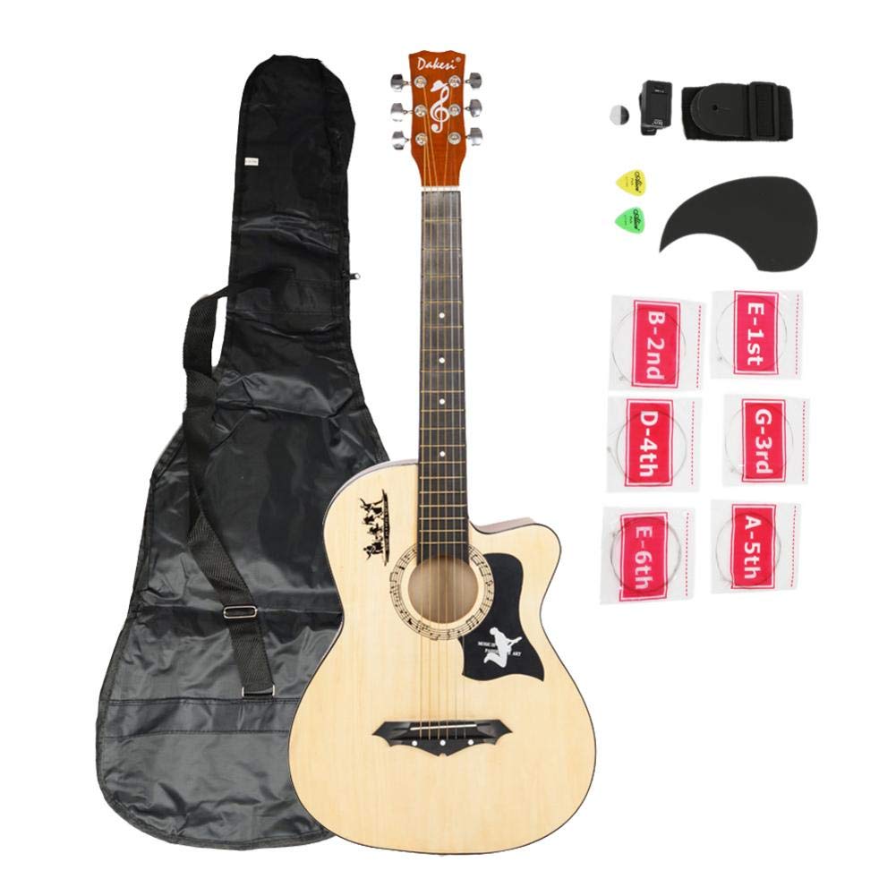 Biback DK-38C Basswood Guitar with Bag,Bag Straps,Guitar Picks,LCD Tuner，Acoustic Guitar Strings Set
