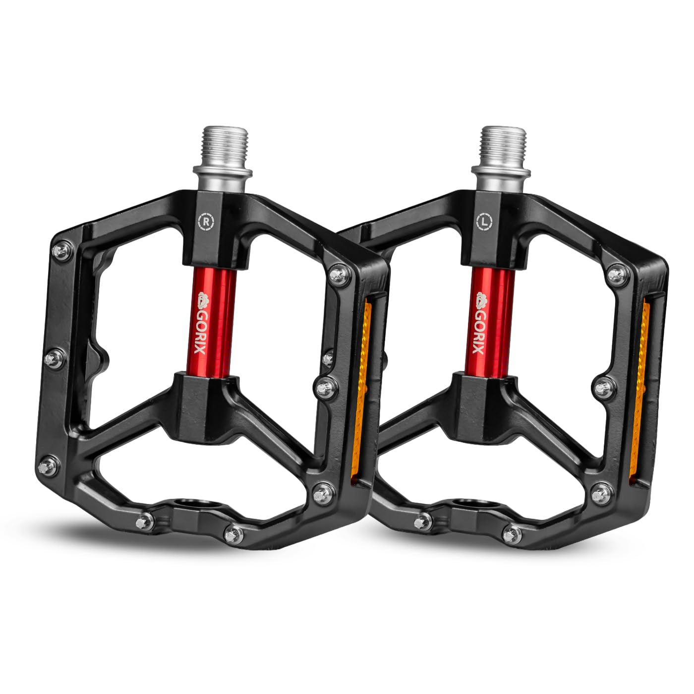 GORIX Bicycle Flachpedale mit Reflektor, breite, rutschfeste Aluminium-Kugellager, abgedichtet, für Rennräder und Mountainbikes (GX-FYST9)