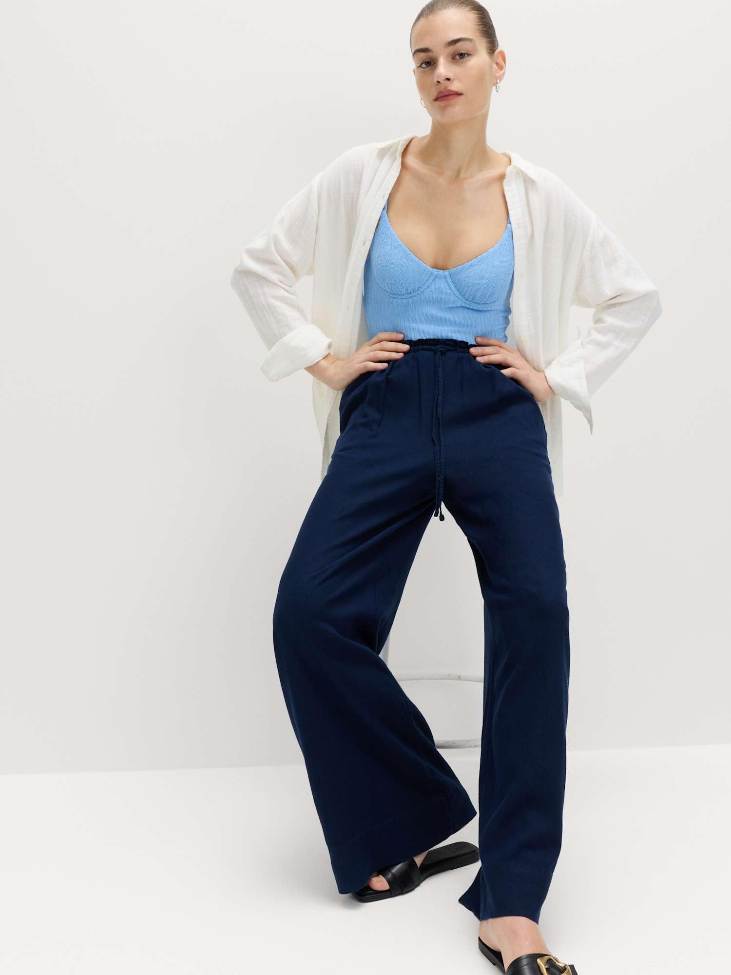 Marks & Spencer Damen Hose 2er-Pack Regular | Mit mittlerem Bund, Beinform: Weites Bein, Waschung: Mittelblau, Zum Reinschlüpfen, Leicht