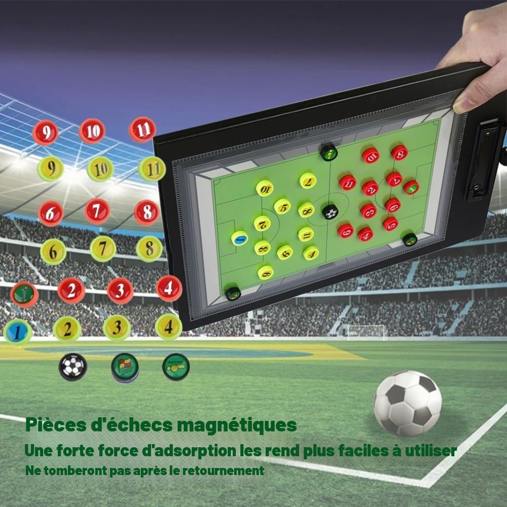 Tableau Tactique de Football - Accessoire Portable - pour entraîneur de Football - Film Tactique - Football - Basketball - Pliable - Magnétique - avec marqueur, Stylo, Gomme