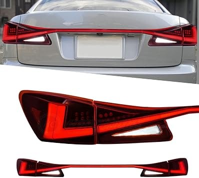 HCMOTIONZ New Model Lexus IS Tail Light Full LED Smoke FOR LEXUS IS 2006-2013 IS250 IS350 ISF GSE20 USE20 with Flowing Turn Signals and Openable Tail Light