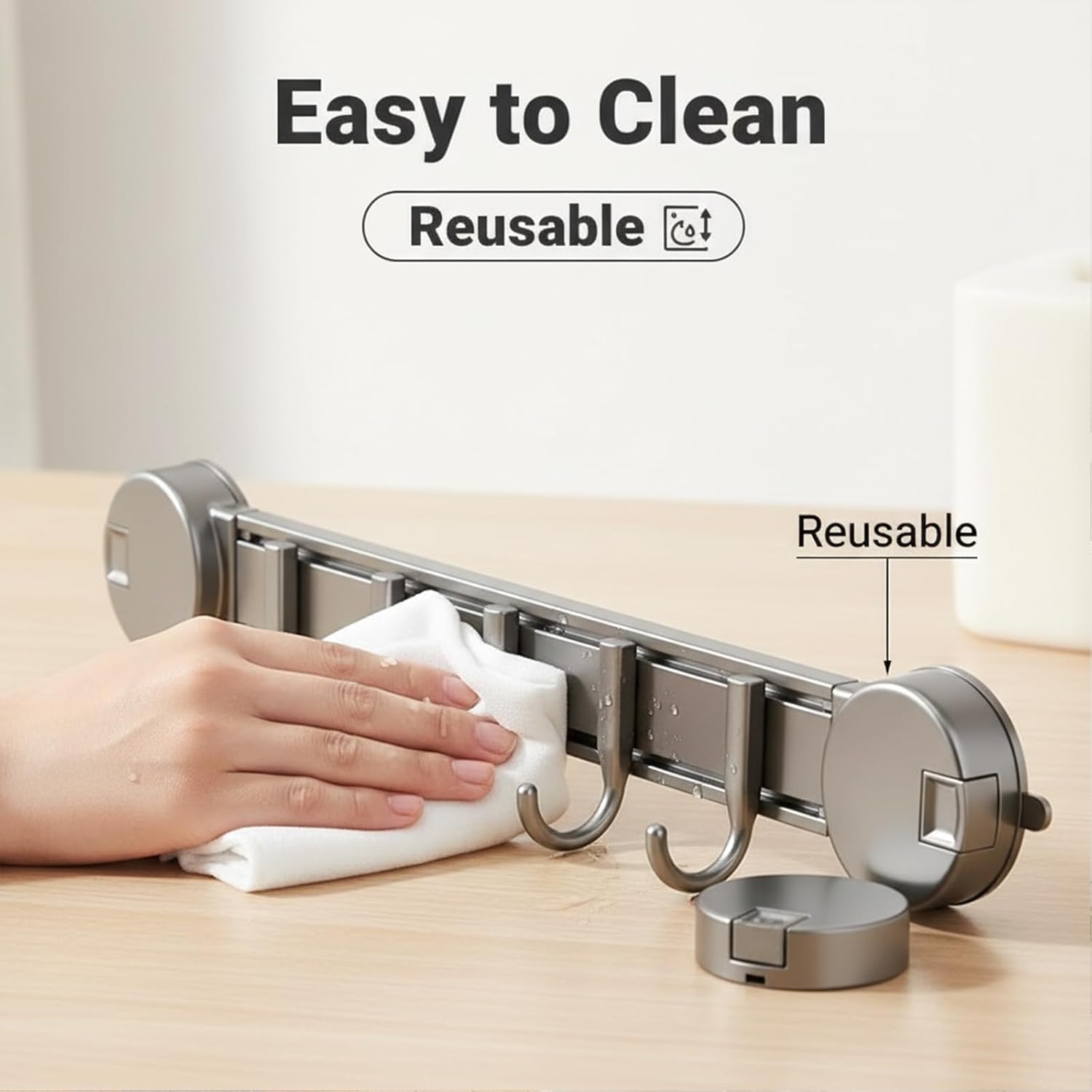 Adjustable Suction Hook Rail No Drill Vacuum Hanger Kitchen Bathroom Organizer for Tile Glass Surfaces
