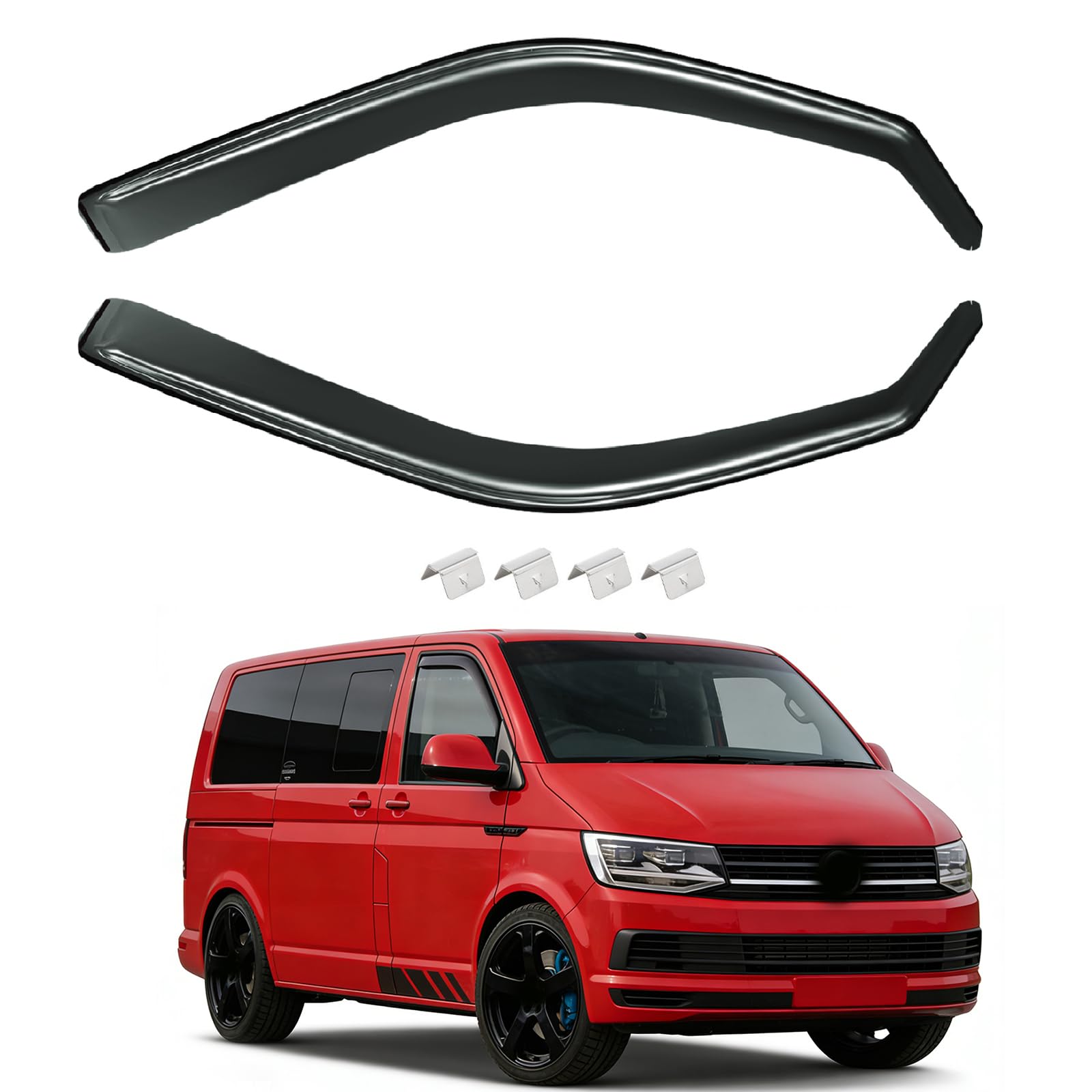 Windabweiser Regenabweiser kompatibel mit VW T5 2003-2015 & T6 ab 2016, Selbstklebend Tape-On Autofenster Regenschutz Regenabweiser Deflektoren, 2-TLG Set, Rauchgrau, Vorne,Aerodynamisch