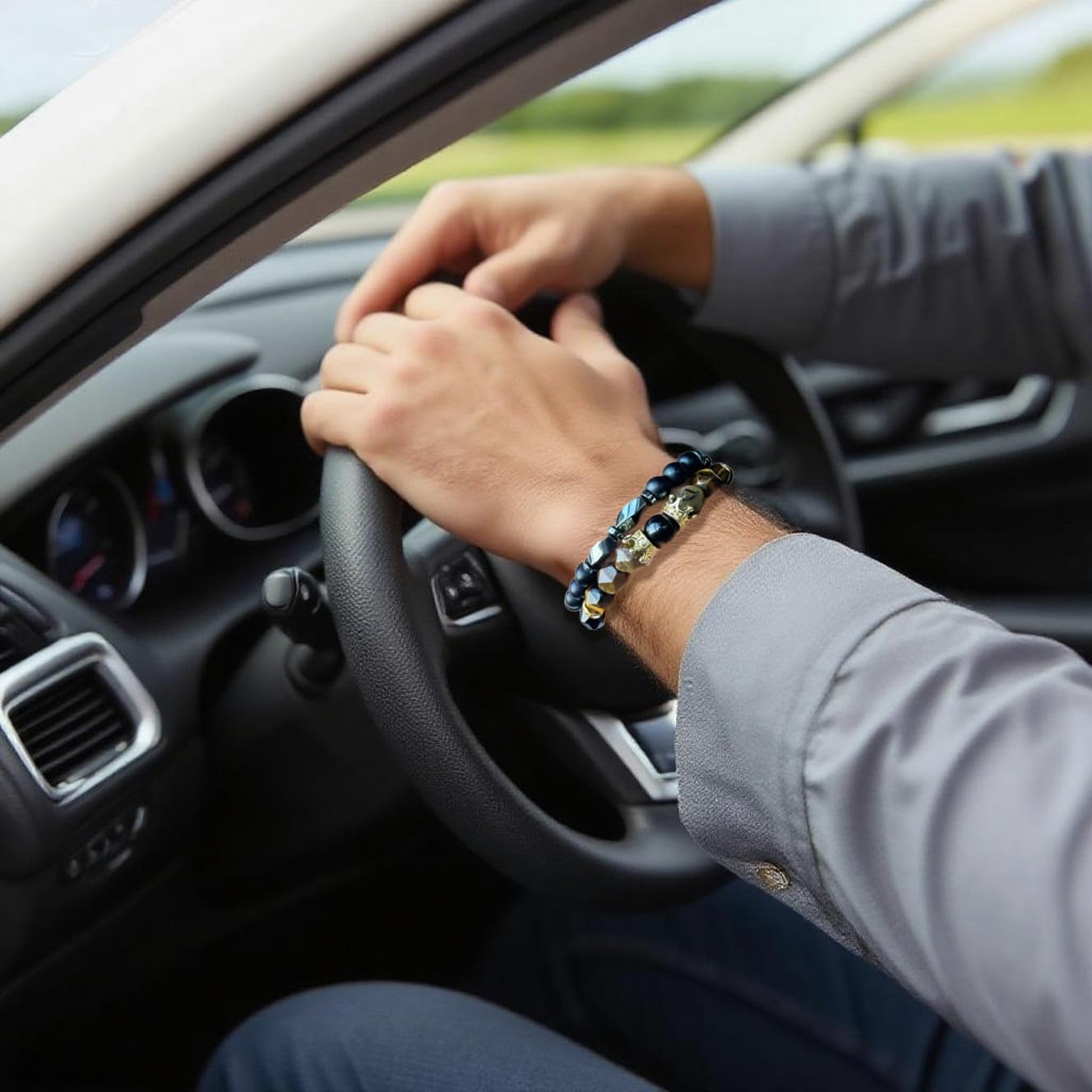 2Pcs Triple Protection Bracelet for Men - Natural Tiger Eye Obsidian Malachite Imperial Stone Cross & Crown Bracelet - Valentine's Day Christian Gifts for Him Husband Boyfriend - Anniversary Birthday Jewelry - Image 3