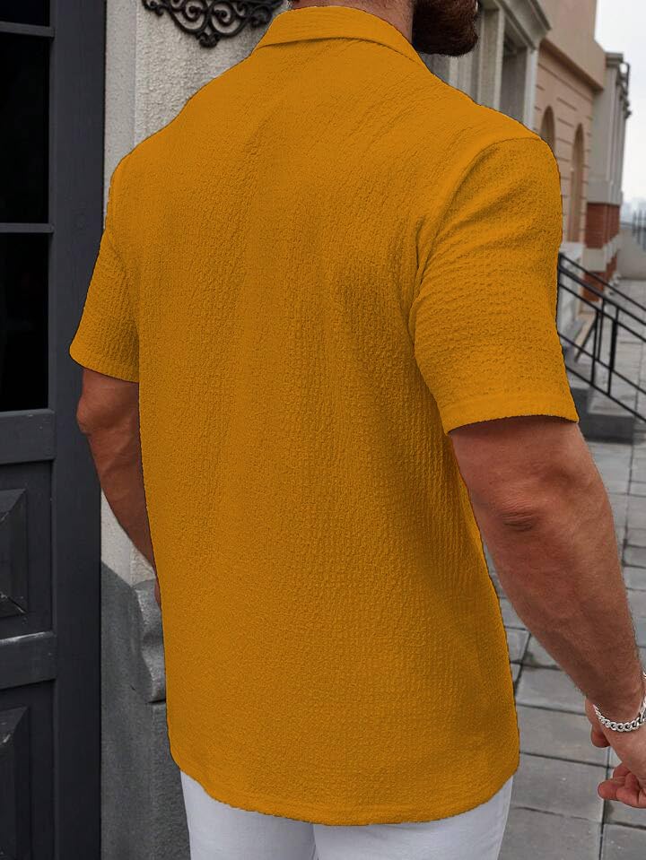 Image of COMBRAIDED Men's Regular Fit Cotton Blend Shirts | Half Sleeve Solid Pattern | Casual Wear for Everyday Style
