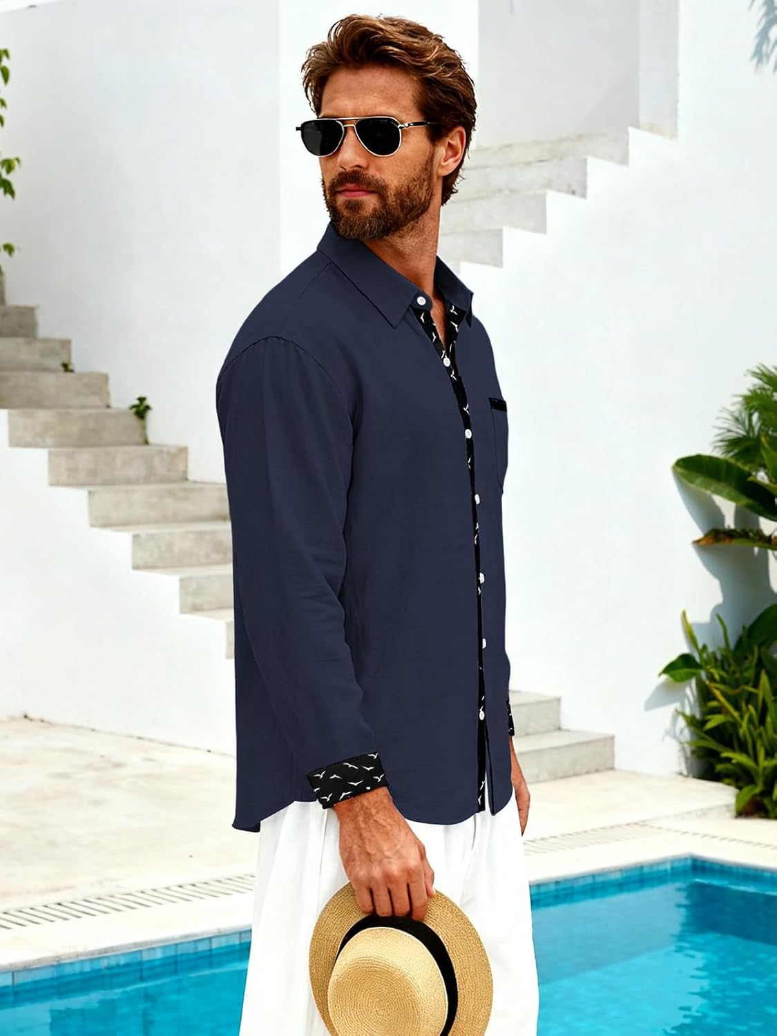 Men's Linen Shirts Short Sleeve Casual Shirts Button Down Shirt for Men Beach Summer Wedding Shirt - Image 4