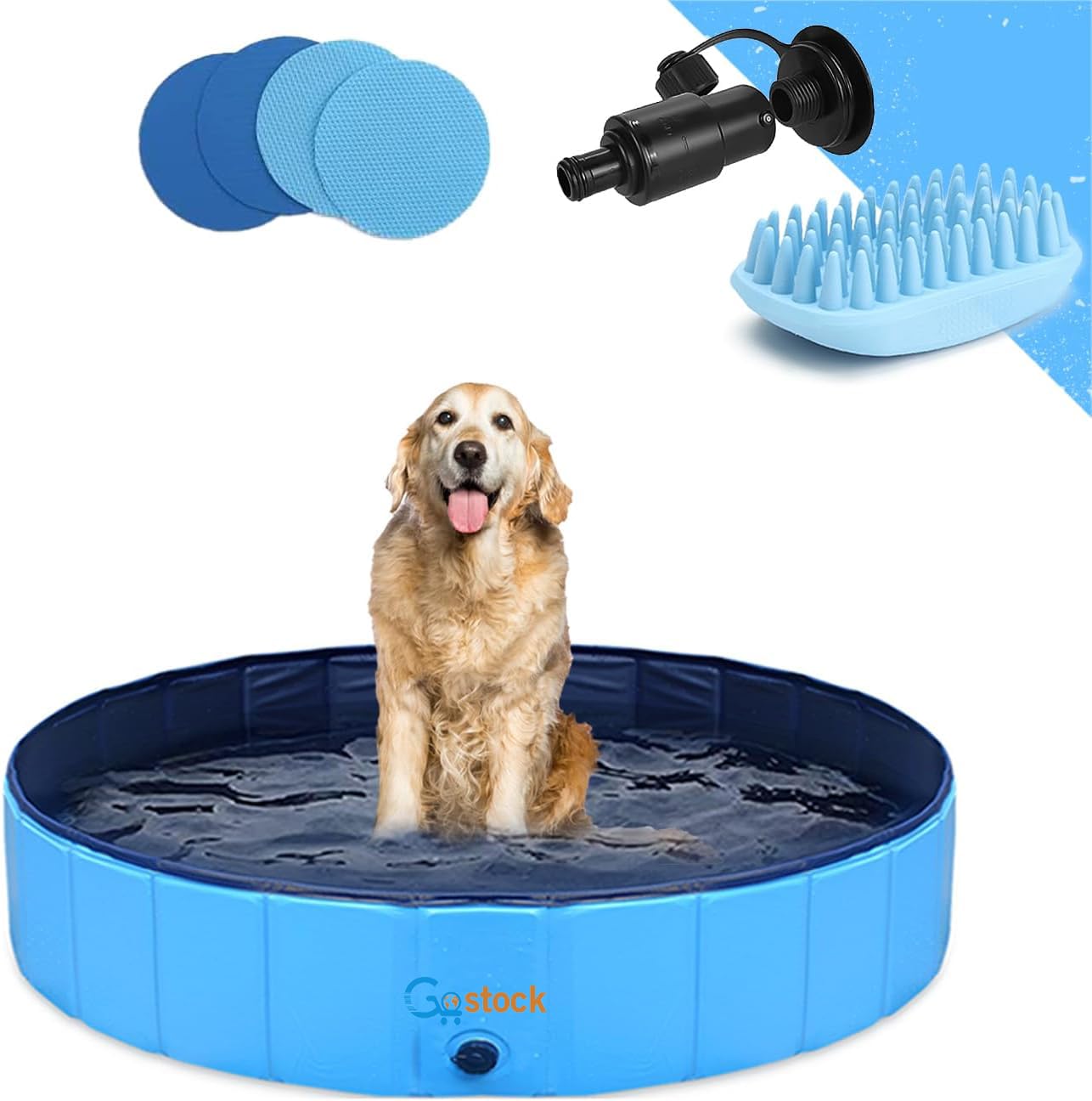 GoStock Piscina de plástico para perros, piscina portátil de PVC para perros grandes, piscina para interiores y exteriores (cepillo de baño para mascotas) 39x12 pulgadas, mediana