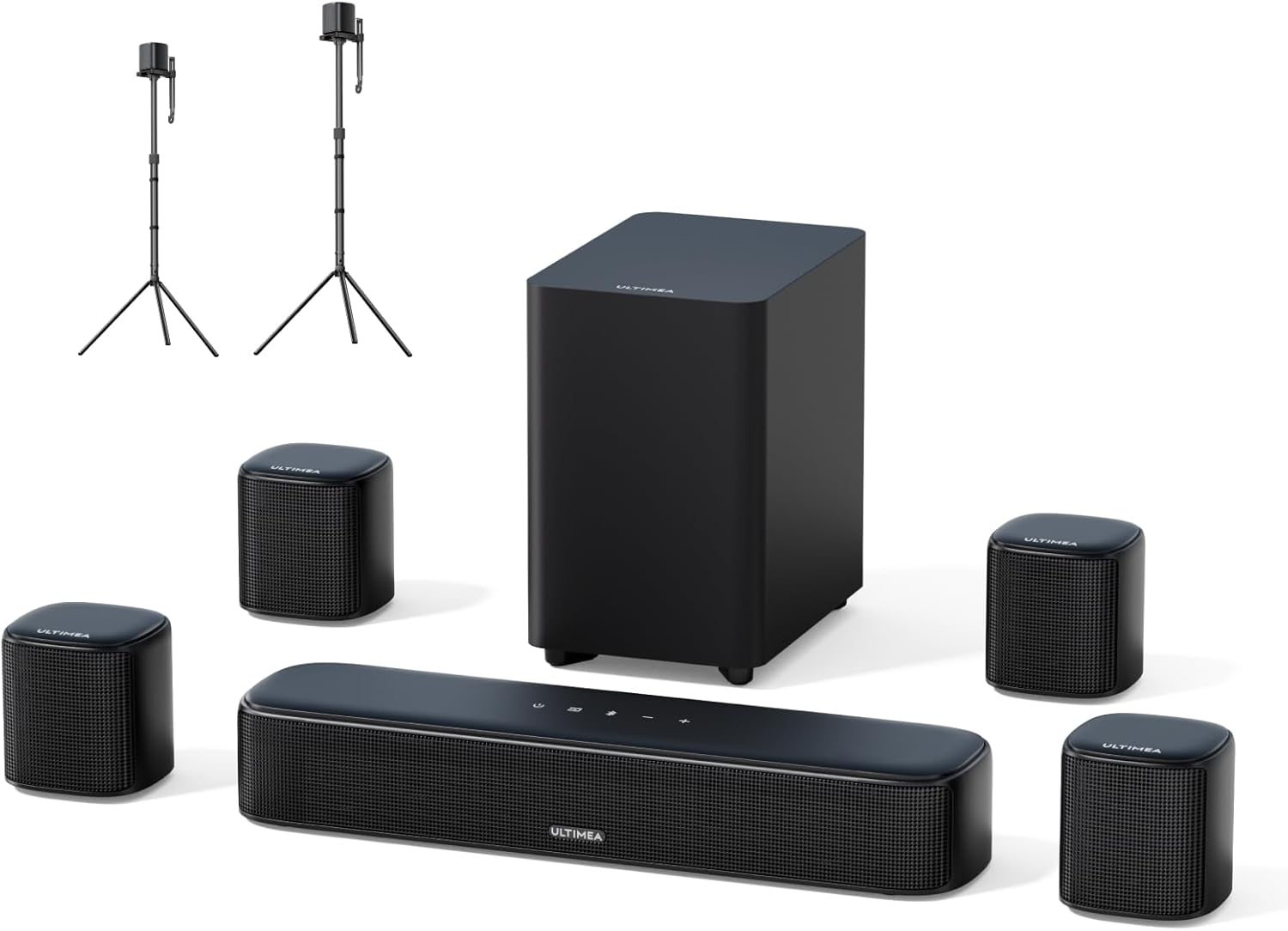 ULTIMEA 7.1ch Surround Sound Bar for Smart TV, Bundle with Two Packs Adjustable Speaker Stands, 330W Home Theater Audio with 4 Surround Speakers, Works with Aura/Poseidon/Apollo&Skywave Series - Image 1 of 9