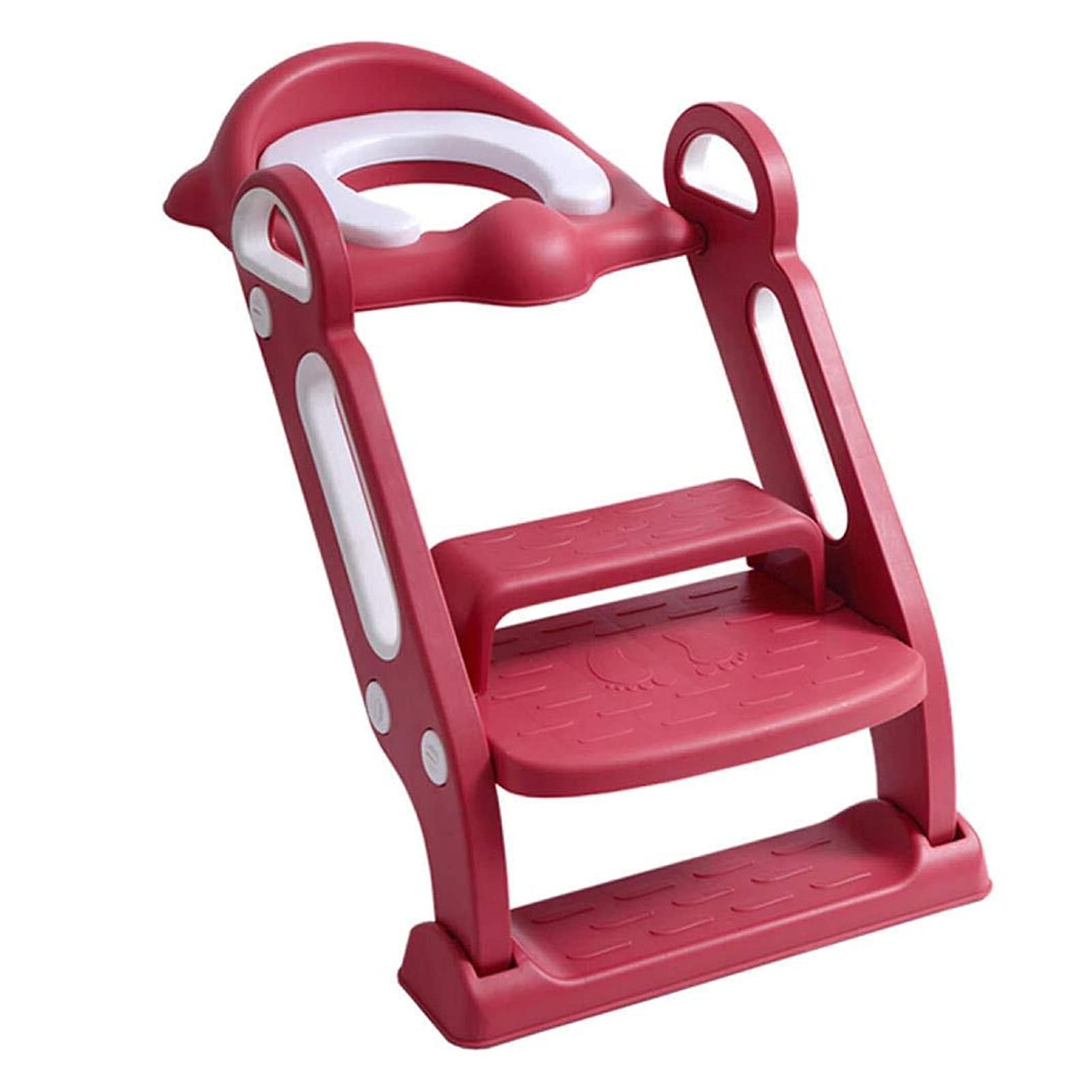 Red and Blue Non-Slip Stable Foldable Toilet Training, Height Adjustable Toilet Train with Ladder, Maximum Load up to 75 kg, Padded Toilet Seat for Boys and Girls (Color : Red)