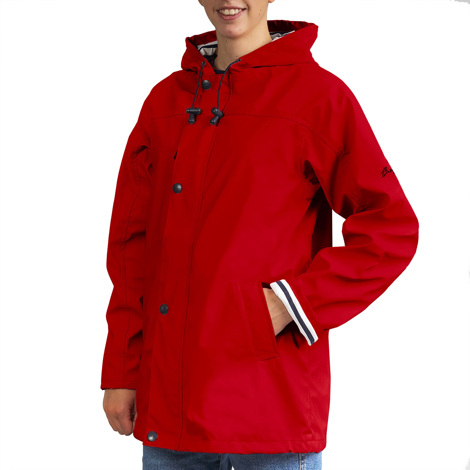 Breizh Ocean - Ciré Imperméable, du XS au 4XL, Création Française ARMOR - Intérieur Marinière Rayé - Mixte - Coupe Vent Homme ou Femme - Veste Imperméable - Manteau Homme