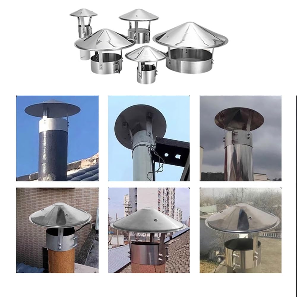 Sombrerete Chimenea Caperuza Salida Humos Redonda de Acero Inoxidable 304 Tapa de Chimenea Antilluvia 75mm 120mm 180mm para Estufa Pellet Tubo de Techo Fácil Instalación(180mm)