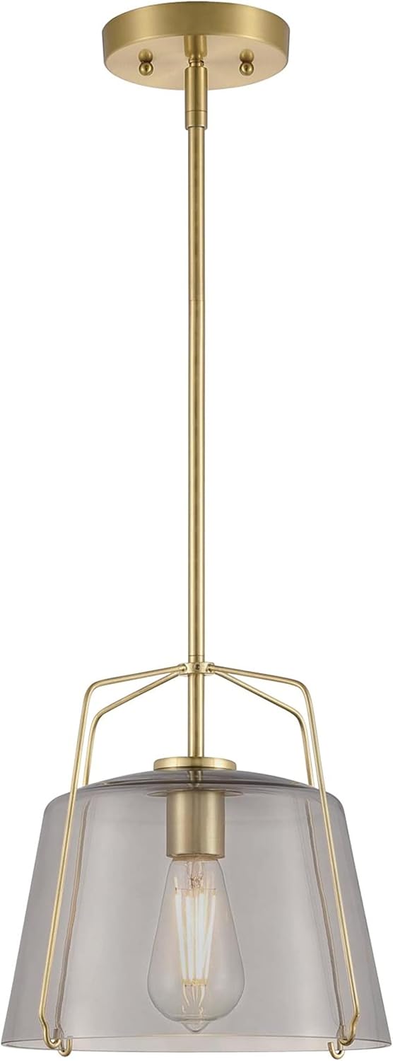 Westinghouse 6125100 Hallein Transitional One Light Indoor Pendant, Champagne Brass Finish, Smoke Grey Glass