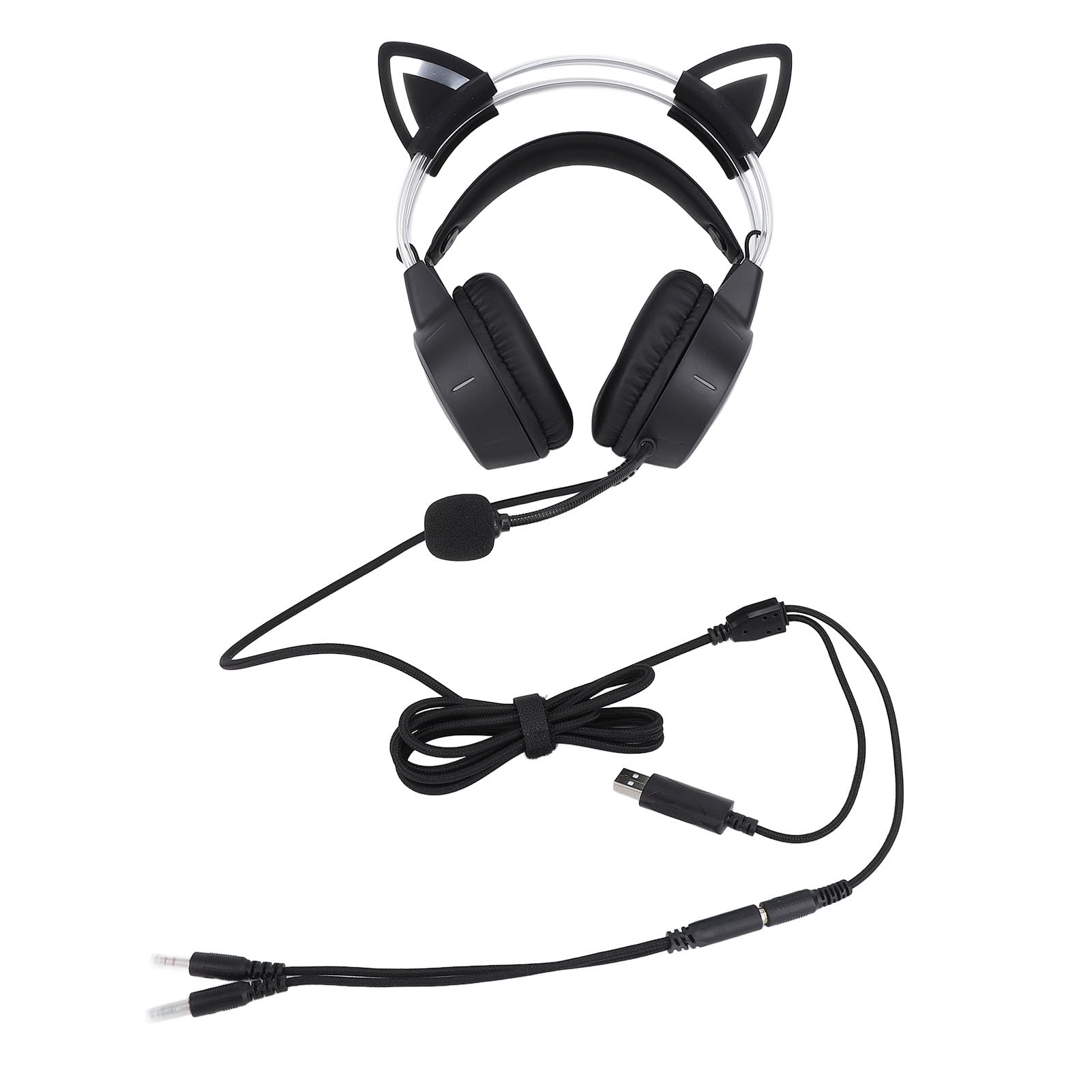 Gamingowy zestaw słuchawkowy RGB Cat Ear z mikrofonem do laptopa PC i przewodowe słuchawki USB 3,5 mm