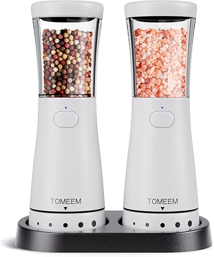Electric Salt and Pepper Grinder Set with Storage Base, Stainless Steel Rechargeable Salt and Pepper Grinder Set with 4.5 oz Large Capacity, 1.8" Wide Mouth, Adjustable Coarseness, Ideal for Kitchen