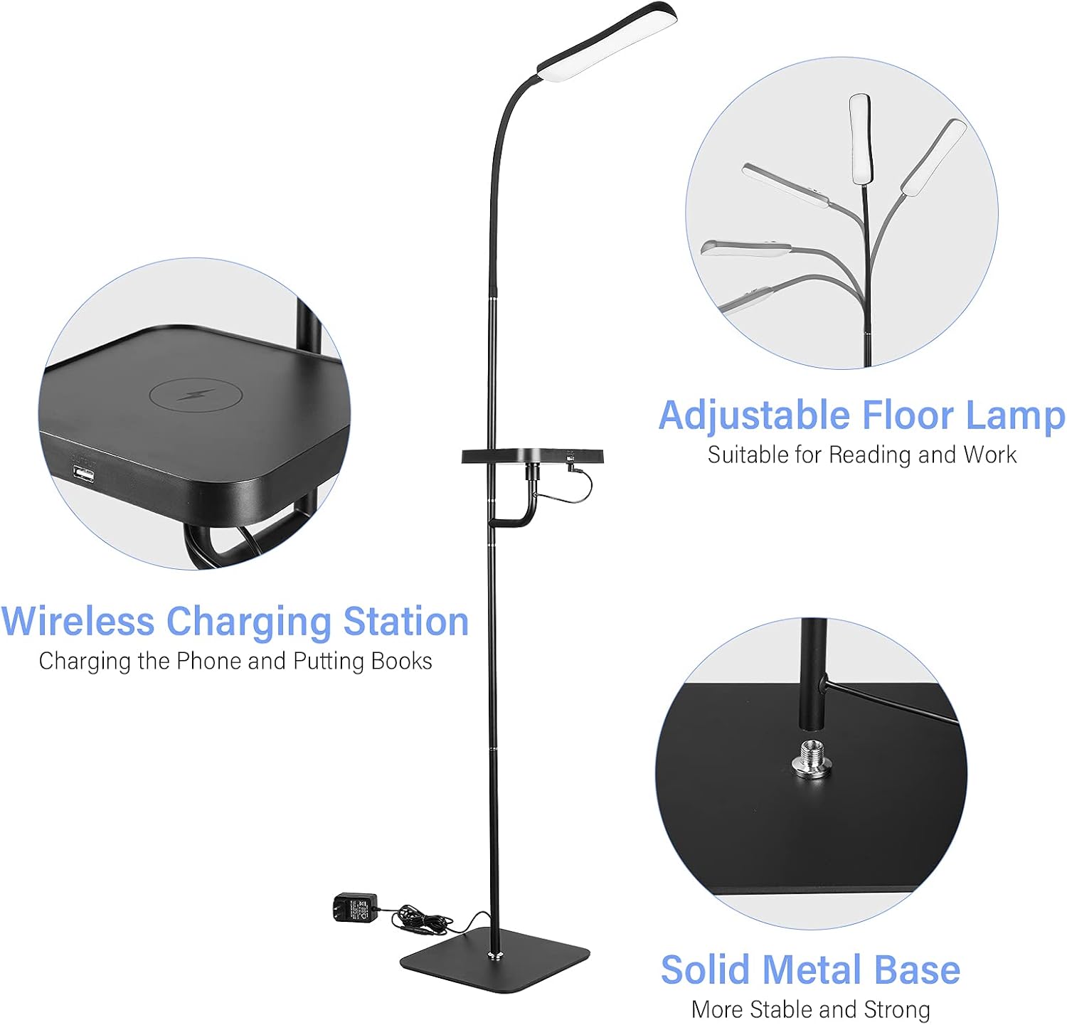 GMK Smart LED Floor Lamp with Wireless Charger, Bright Floor Lamps for Living Room with Alexa Google Home and App Remote Control 10%-100% Brightness 2700-6500K Standing Lamp for Bedroom Reading Lamp