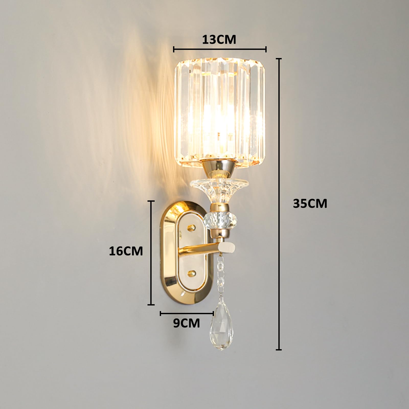 zhxinashu Crystal Gold Wall Light Sconce, E27 Indoor Retro Wall Mounted Lamp - Image 3