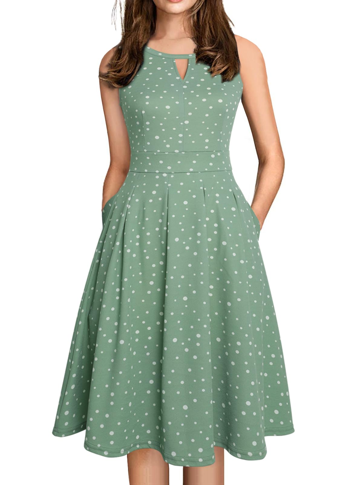 Sureple Women's Retro Sleeveless Swing Casual Work Summer Party Dress with Pockets