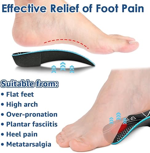 Miniatura 9 de Plantillas ortopédicas 34, insertos de zapatos para alivio de la fascitis plantar, insertos de soporte de arco alto para pies planos, sobrepronación