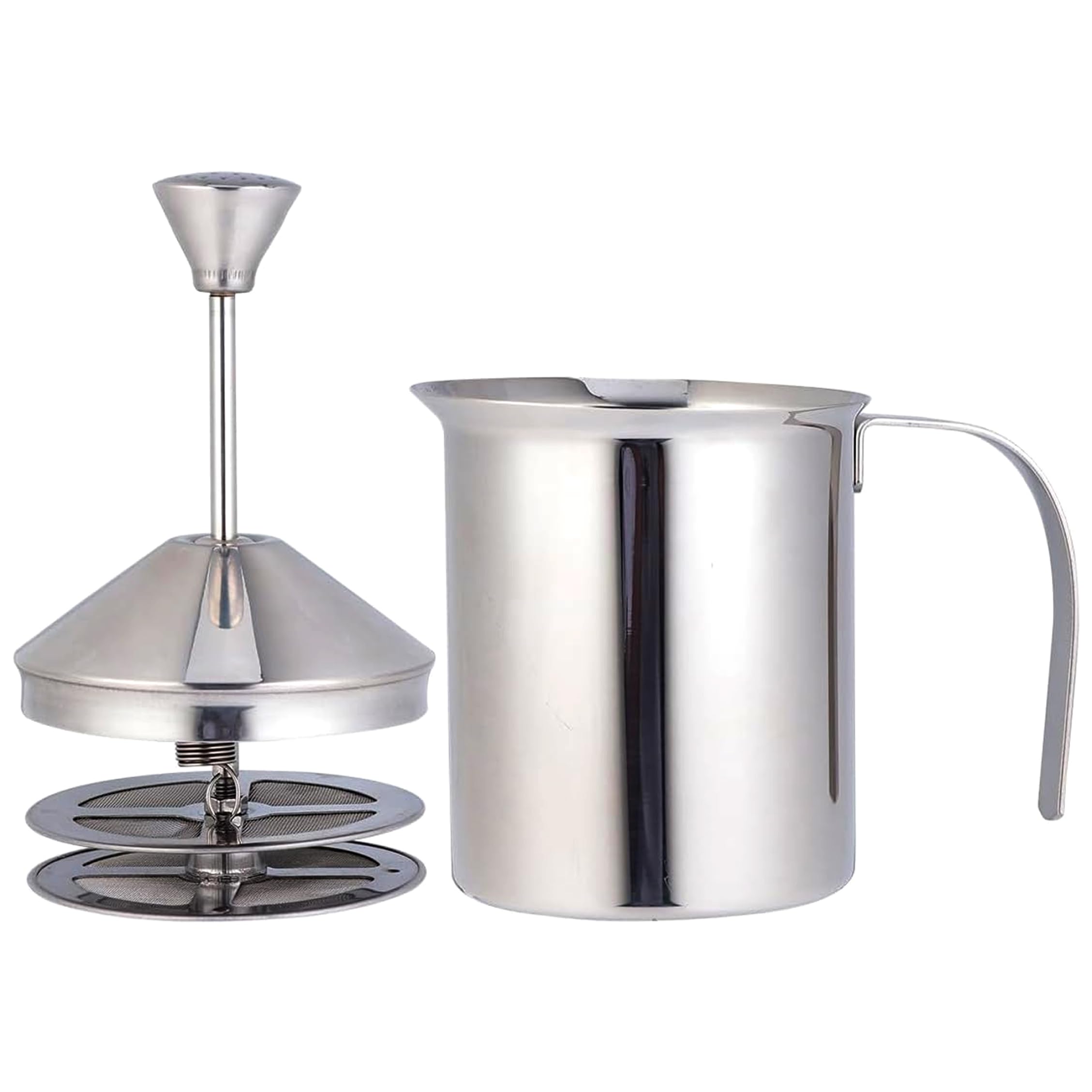 Xoeryoy Manual Milk Frother, Stainless Steel Hand Milk Frother with Dual Fine Filters Foamer for Home & Cafe, 800ml