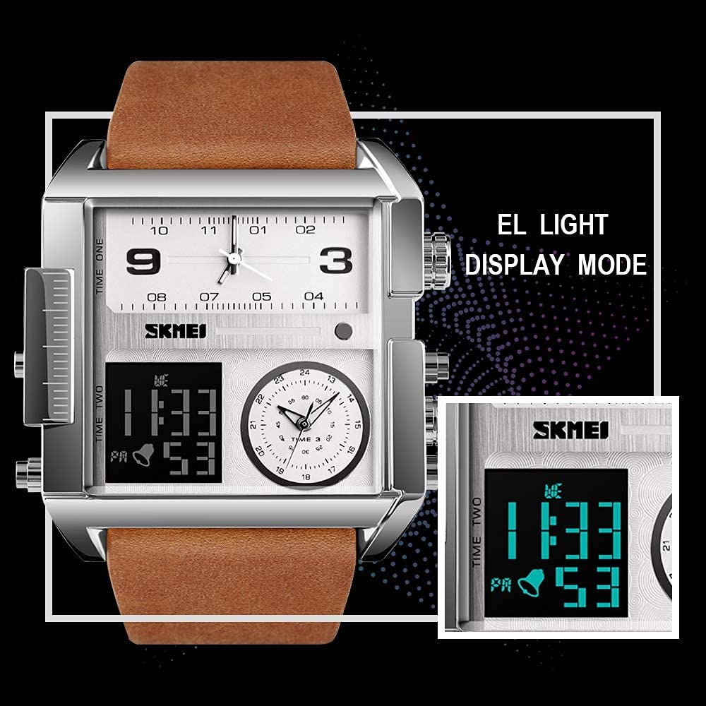 SKMEI Reloj Deportivo Digital para Hombre, retroiluminación Cuadrada, Pantalla Grande, Zona horaria múltiple, Reloj analógico Digital Resistente al Agua para Hombre (Tamaño Grande 51 mm)