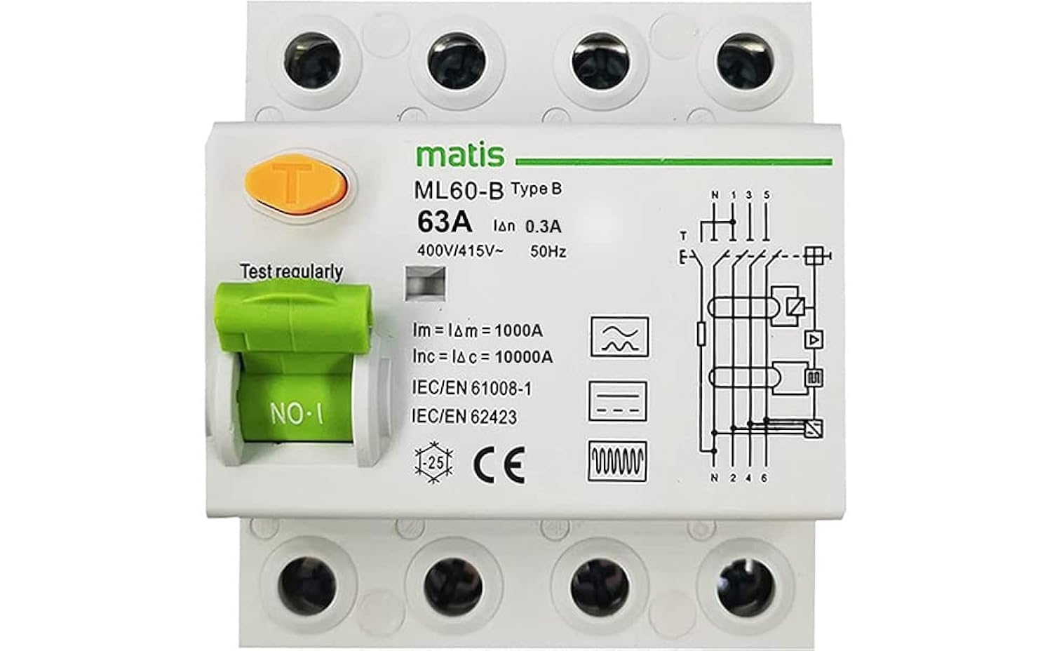 Interruptor de circuito FI, 63 A, 300 mA, 4 polos, tipo B