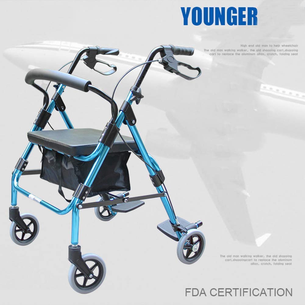 Andador, Andador Médico de Cuatro Ruedas Rollator Premium con Asiento, Asas Cómodas y Respaldo Grueso, Andador Plegable para Personas Mayores, Capacidad de Carga 150 kg Es tan Amable de tu Parte