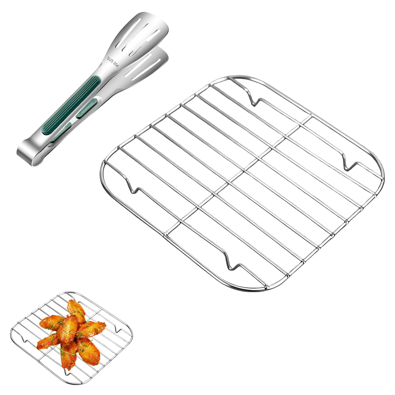 2 PCS Air Fryer Crisper Rack, 19.5x19.5cm 304 Stainless Steel Grill Tray for Ninja Crispi Air Fryer Accessories, Fit FN090 FN091 FN100 FN101 FN103 All Series (Silver)