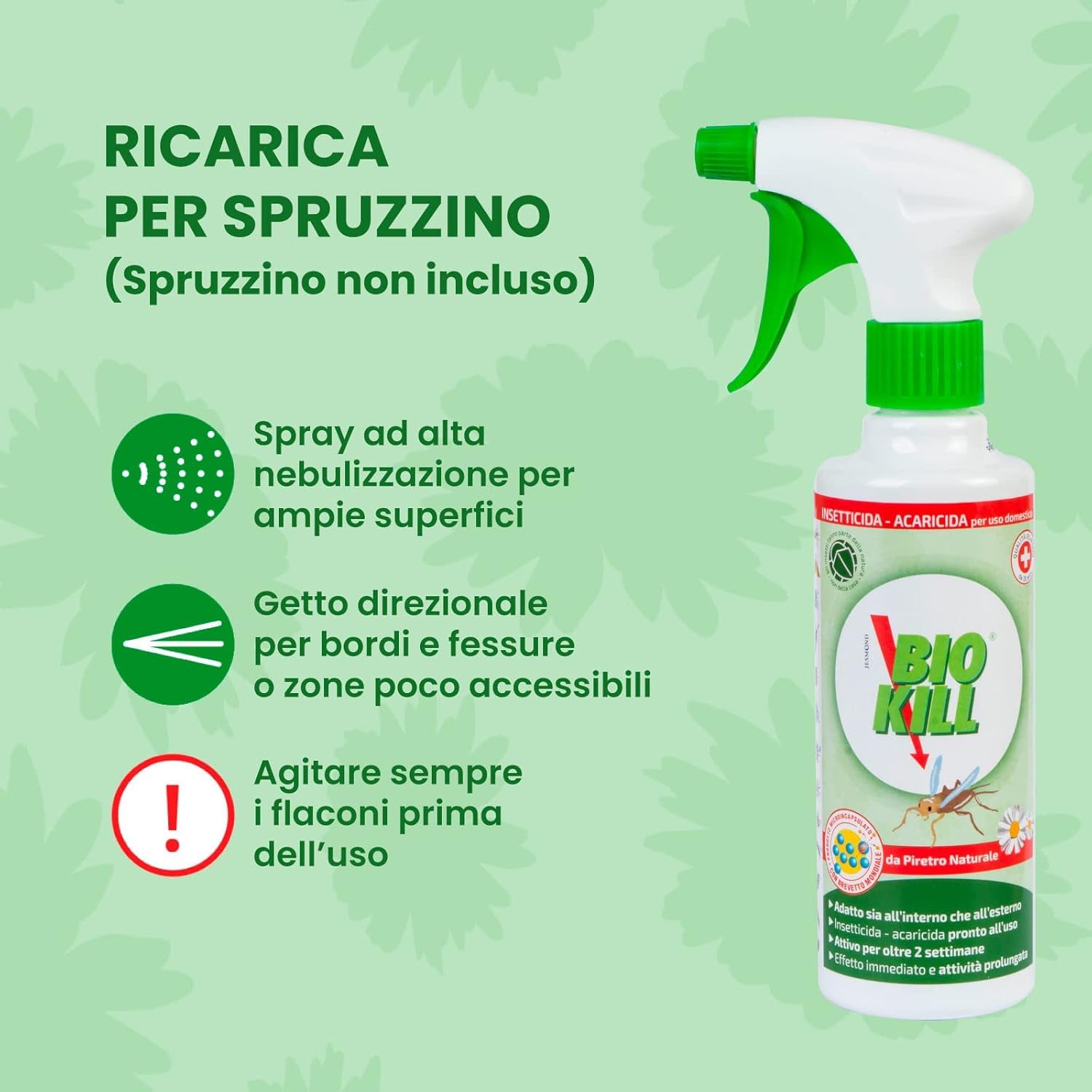 Biokill Insetticida Biologico di Piretro Naturale a Base Acquosa - Flacone Ricarica da 1 litro Bio Kill