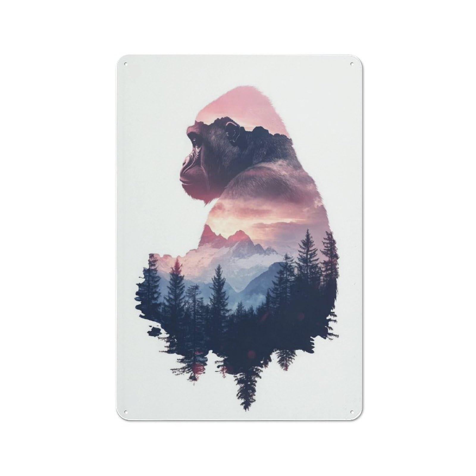 Gorilla Mountain Sunset Vintage Metal Sign 30x20cm for Hobby Room Or Studio, Housewarming Present for People Styling Hobby Room And Studio