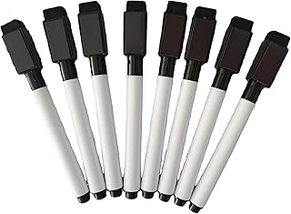 Fine tip Dry Erase Black Markers with Magnetic Cap and Eraser, Perfect for Dry Erase Boards and Whiteboards Pack of 8
