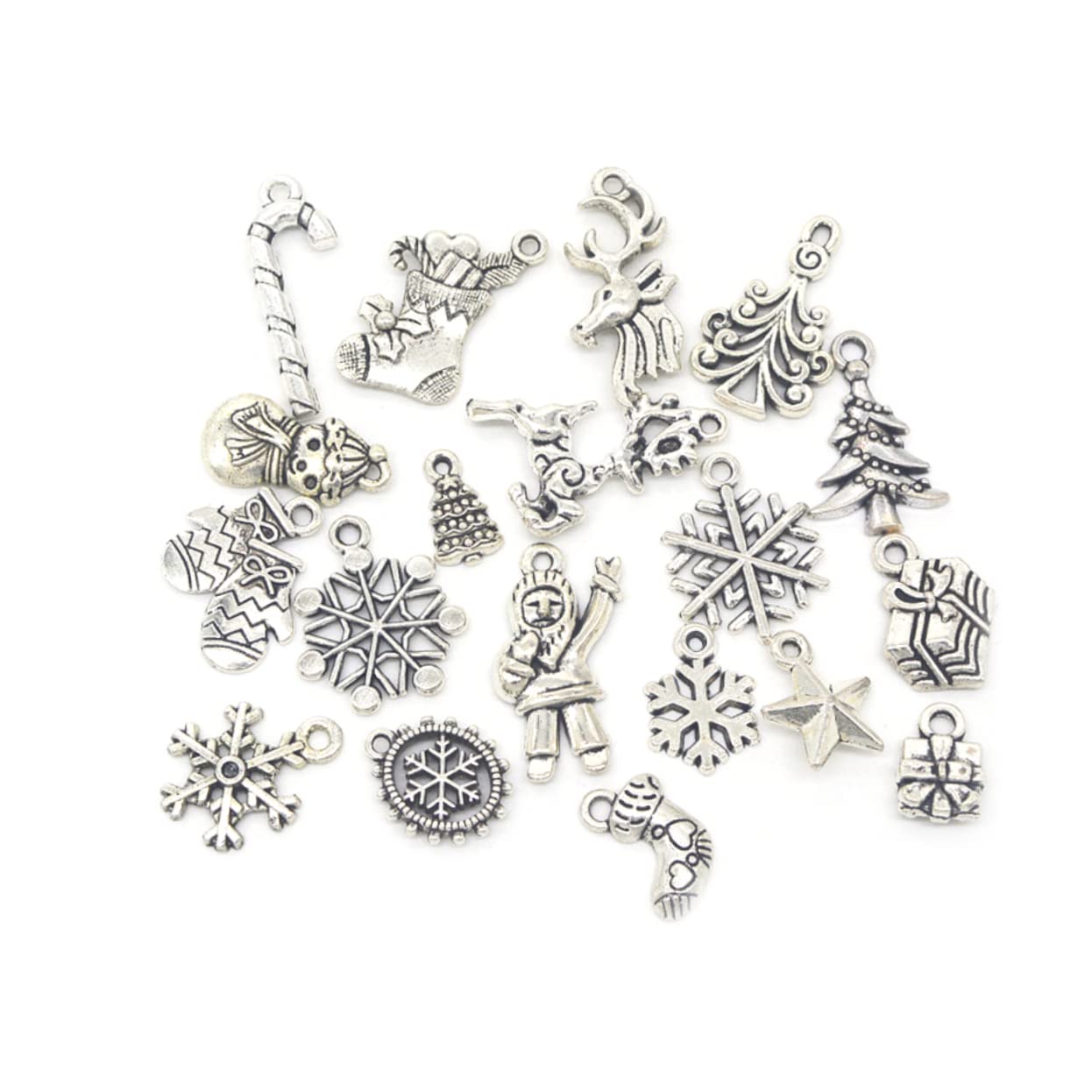Milisten 19pcs Christmas Tree Charms DIY Alloy Christmas Pendant Candy Cane Stocking Festive Decor, Silver, Medium - Image 3
