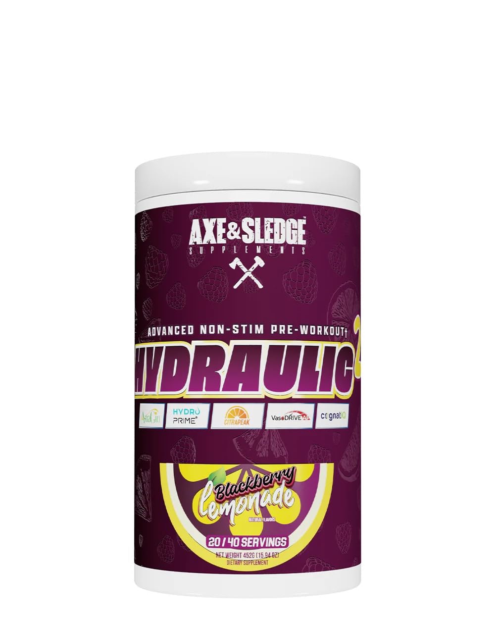 Axe & Sledge Hydraulic Stim-Free Pre-Workout Powder for Men & Women | Performance, Stamina, Focus, Pumps | L-Citrulline, Beta Alanine, Creatine, Caffeine-Free, BlackBerry Lemonade