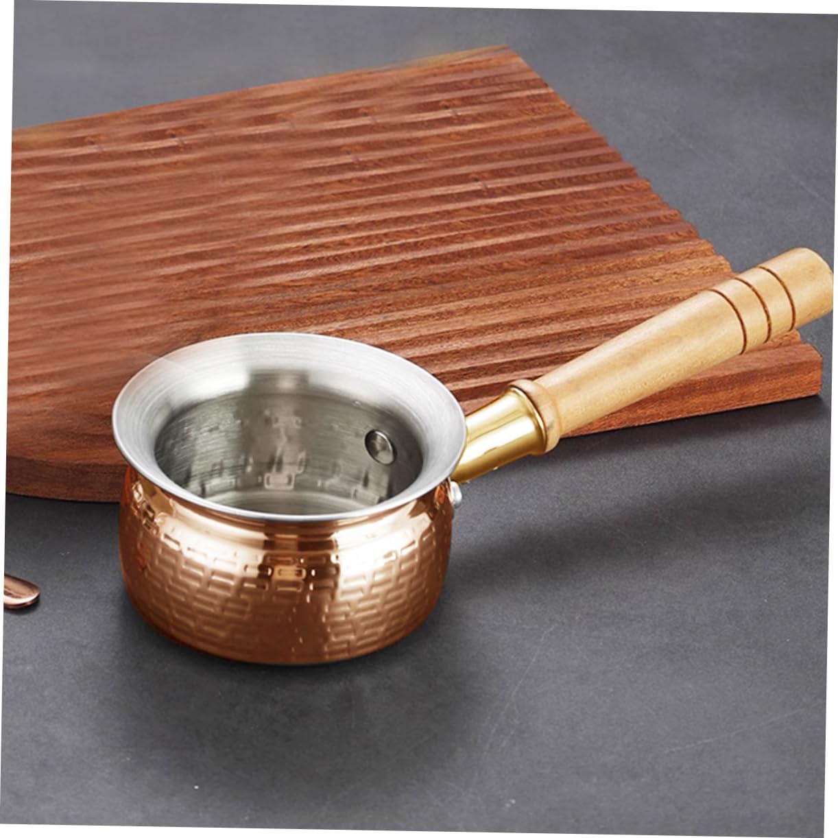 Stainless Steel Milk Pot Wooden Handle Small Sauce Pot for Melting Butter and Heating Coffee for Sauces and Creams 1-Piece