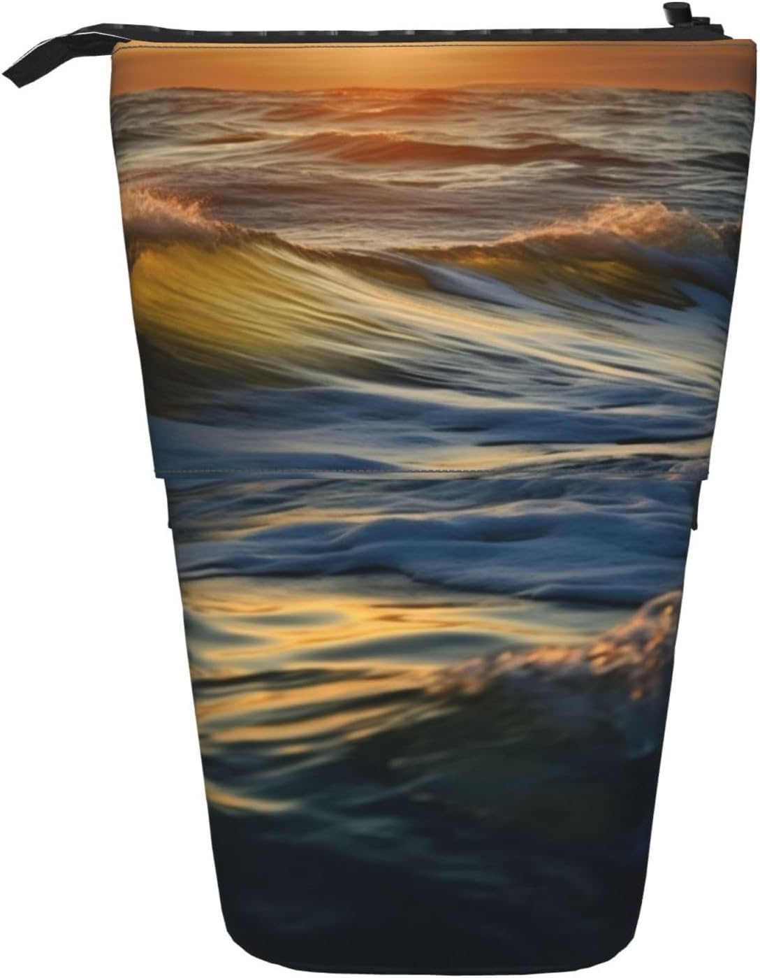 Standing Pencil Case, Cute Telescopic Pencil Pouch, Dawn Ocean Waves Pencil Bag, Kawaii Stand up Pen Holder, Portable Aesthetic Makeup Bag for Christmas Holiday New Year Office Bag