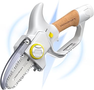 InoKraft Brushless 4" Cordless Mini Chainsaw, Portable Handheld Design for Tree Trimmer, Courtyard and Garden, with 2 Battery and Charger