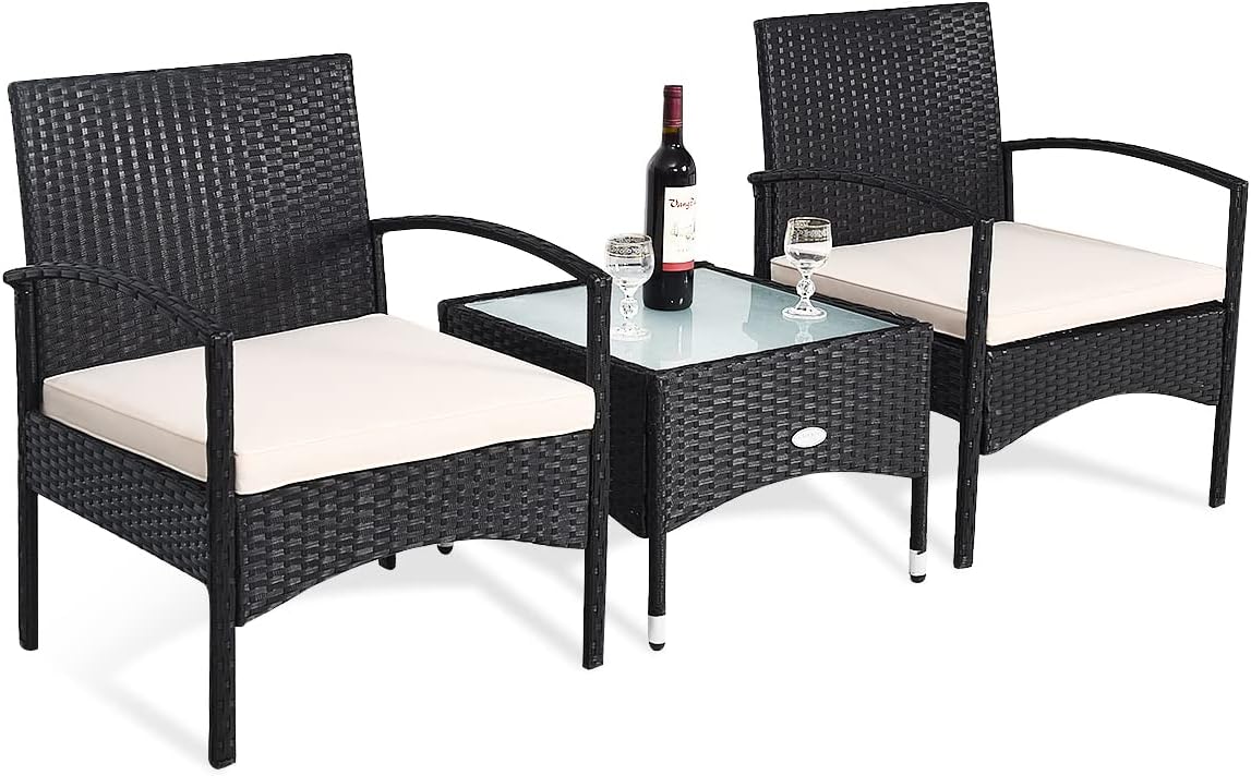 Amazon.com: COSTWAY 4PCS Rattan Patio Furniture Set, Outdoor Wicker Rattan Chairs with Coffee ...