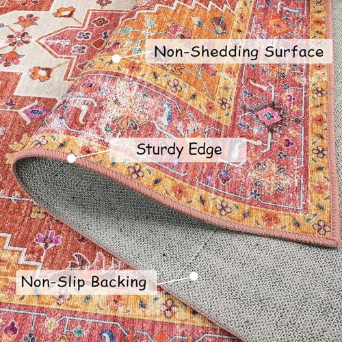 Moynesa Ultra-Thin Washable Runner Rug - 2'6"x8' Pink Runners for Hallways, Boho Non-Slip Bedroom Rug Runner, Vintage Oriental Medallion Kitchen Carpet Runner for Home Entrance Decor