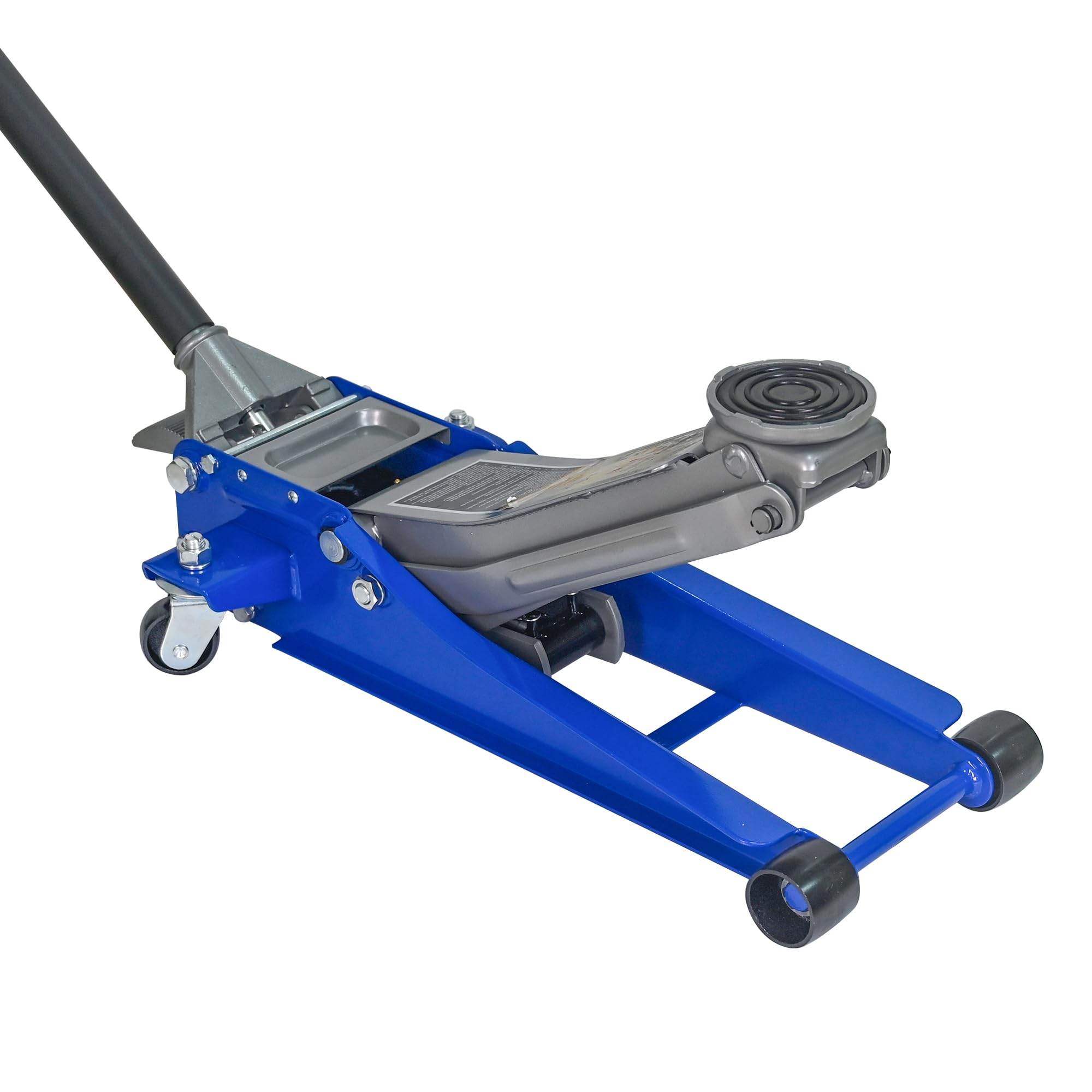 Cric idraulico a carrello 3T, con doppia pompa, altezza di sollevamento 75-505 mm, ruote a 360°, blu/argento, per auto e SUV