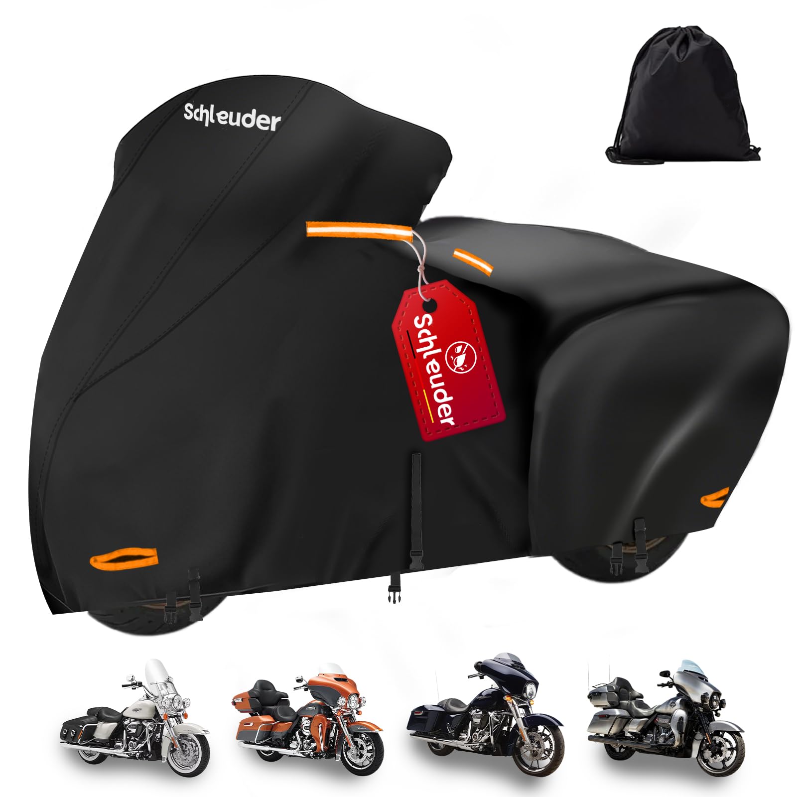 Telo per Harley Davidson - Telo per Harley Tutte le Stagioni con Cinghie Antivento e Strisce Riflettenti, Telo Moto per Harley Davidson da esterno, Telo Copri Moto per Harley Touring 274x111x142 CM.