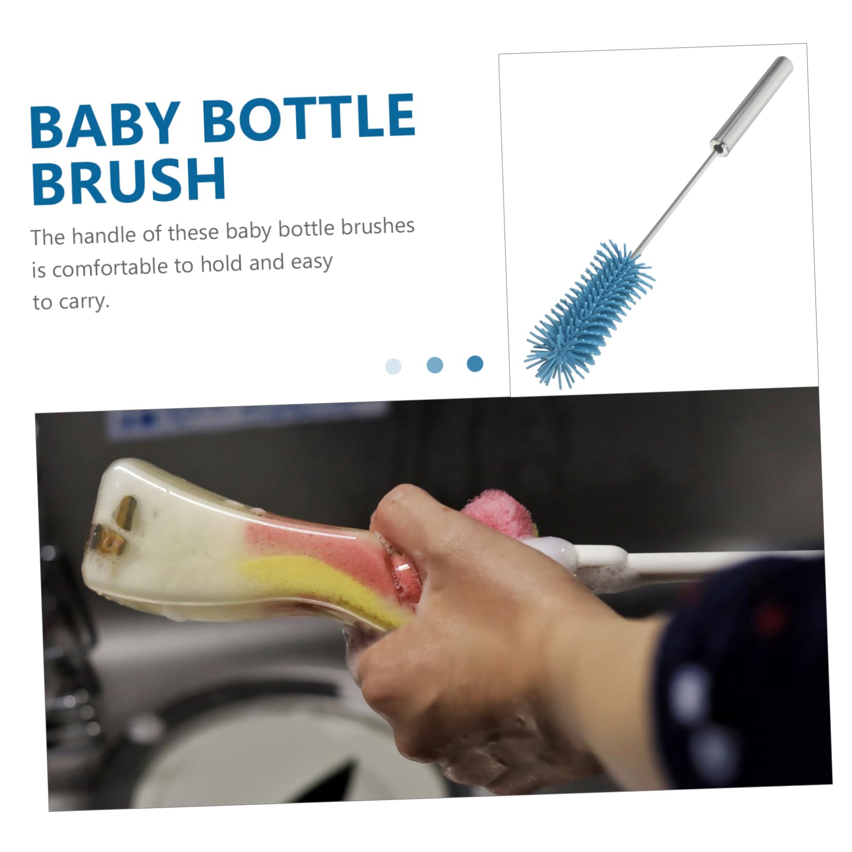 Beatifufu Baby Bottle Brush Long Handle Cup Cleaner Baby Bottle Cleaning Brush Soft Silicone Bristles Glassware Bottle for Household Use