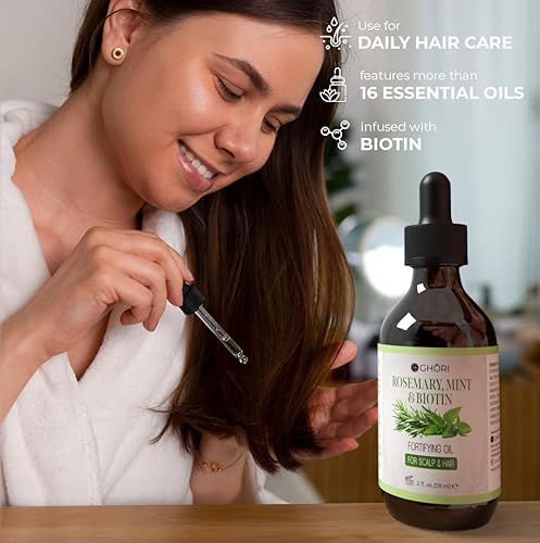 Miniatura 6 de Ghori Aceite capilar de menta y biotina de romero clínicamente probado y probado, aceite esencial puro para el crecimiento y grosor del cabello,