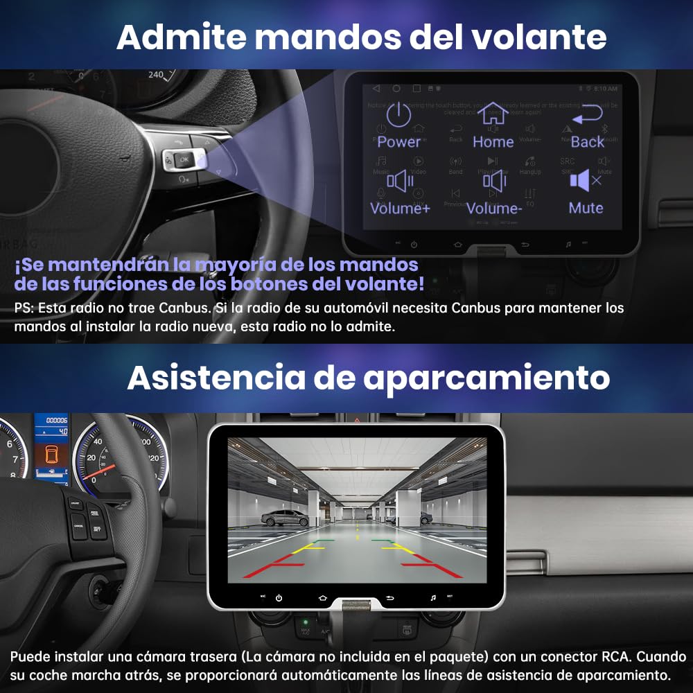 Junsun Android 13 Radio Coche 1 DIN, 10" Pantalla Táctil Giratoria con CarPlay, GPS, Bluetooth/29UI con Botón Deslizante