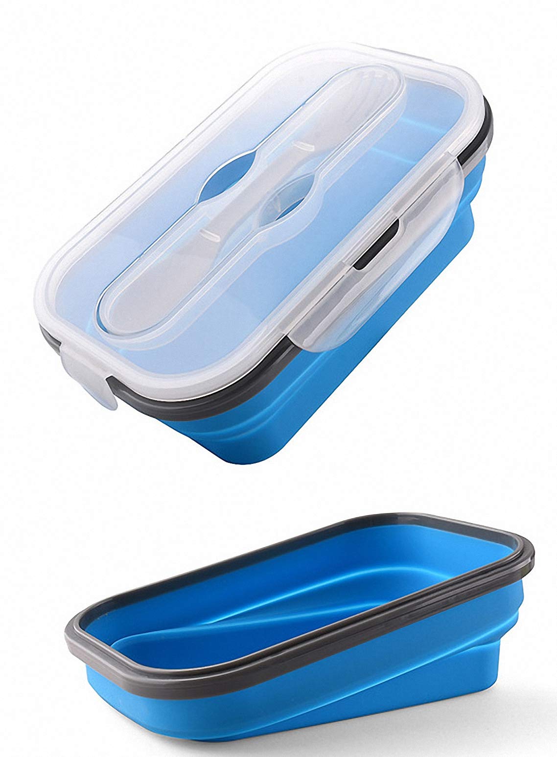 Ulalaza 900Ml-Blue Silicone Collapsible Bento Storage Lunch Food Container Box For Microwave Freezer Dishwasher Safe Bpa Free 900Ml