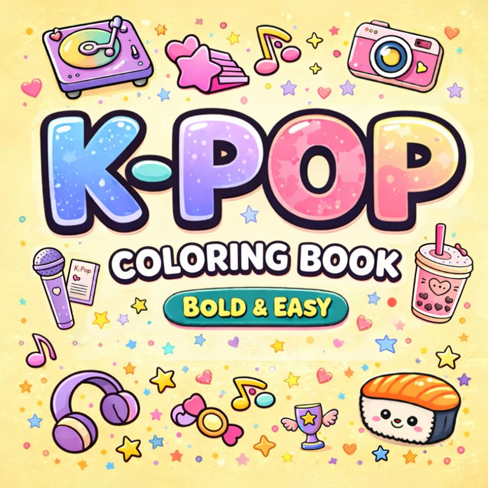 K-Pop Coloring Book: Bold & Easy Cute Coloring Pages for Kpop Fans – Aesthetic Music-Inspired Designs and Fun Gift for Teens, Kids and Kpop Girls