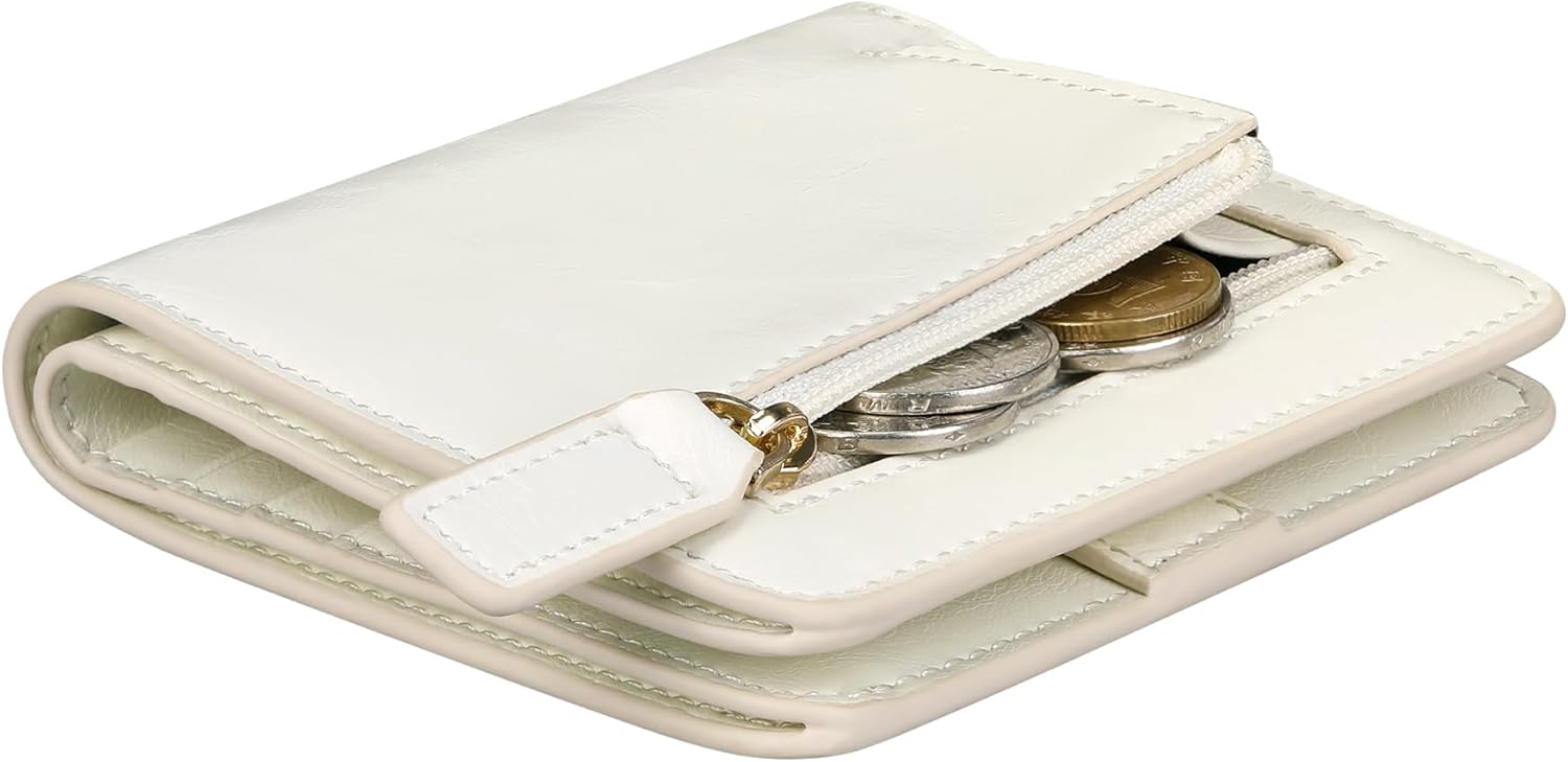 Itslife Women's Rfid Blocking Small Compact Bifold Leather Pocket Wallet Ladies Mini Purse with id Window (Waxed Cream) - Image 3