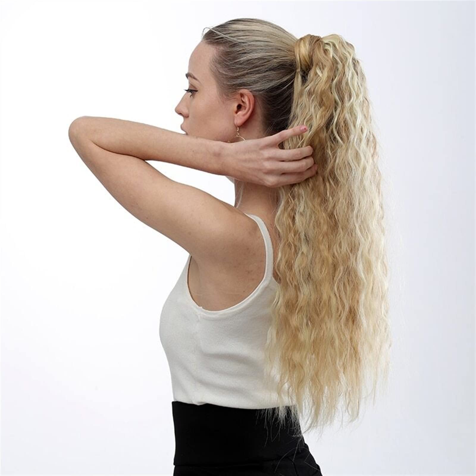 Messy Bun Stirnband 22 Zoll synthetische Mais gewellte lange Pferdeschwanz Perücke Wrap Haarspange Extensions Pferdeschwanz Haarknoten Damen Haarschmuck Haarknoten Unsichtbarer Haarknoten (Color : 60