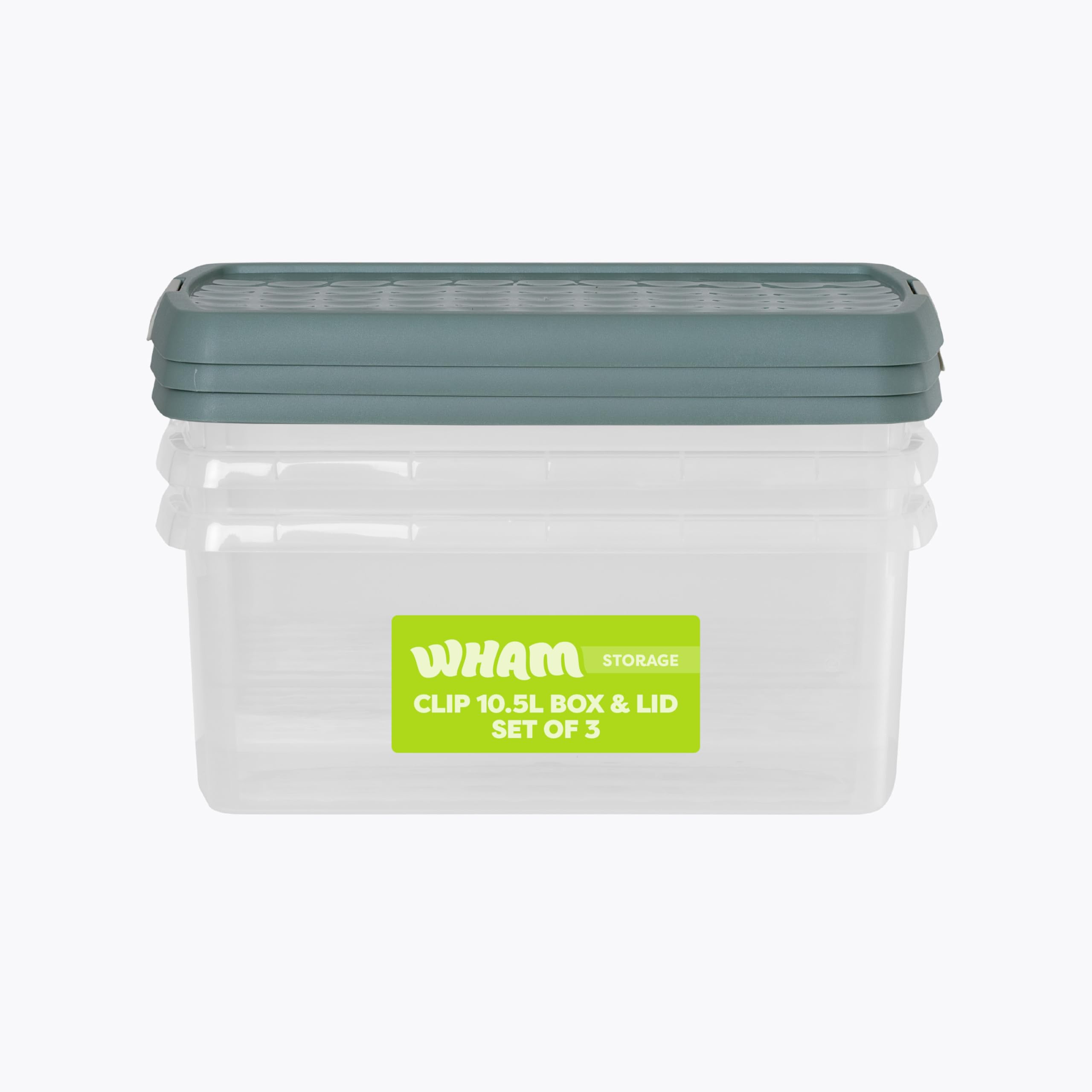 Wham Clip 10.5L Storage Box - Rectangular - Green - Plastic - Stackable - 3 Pack