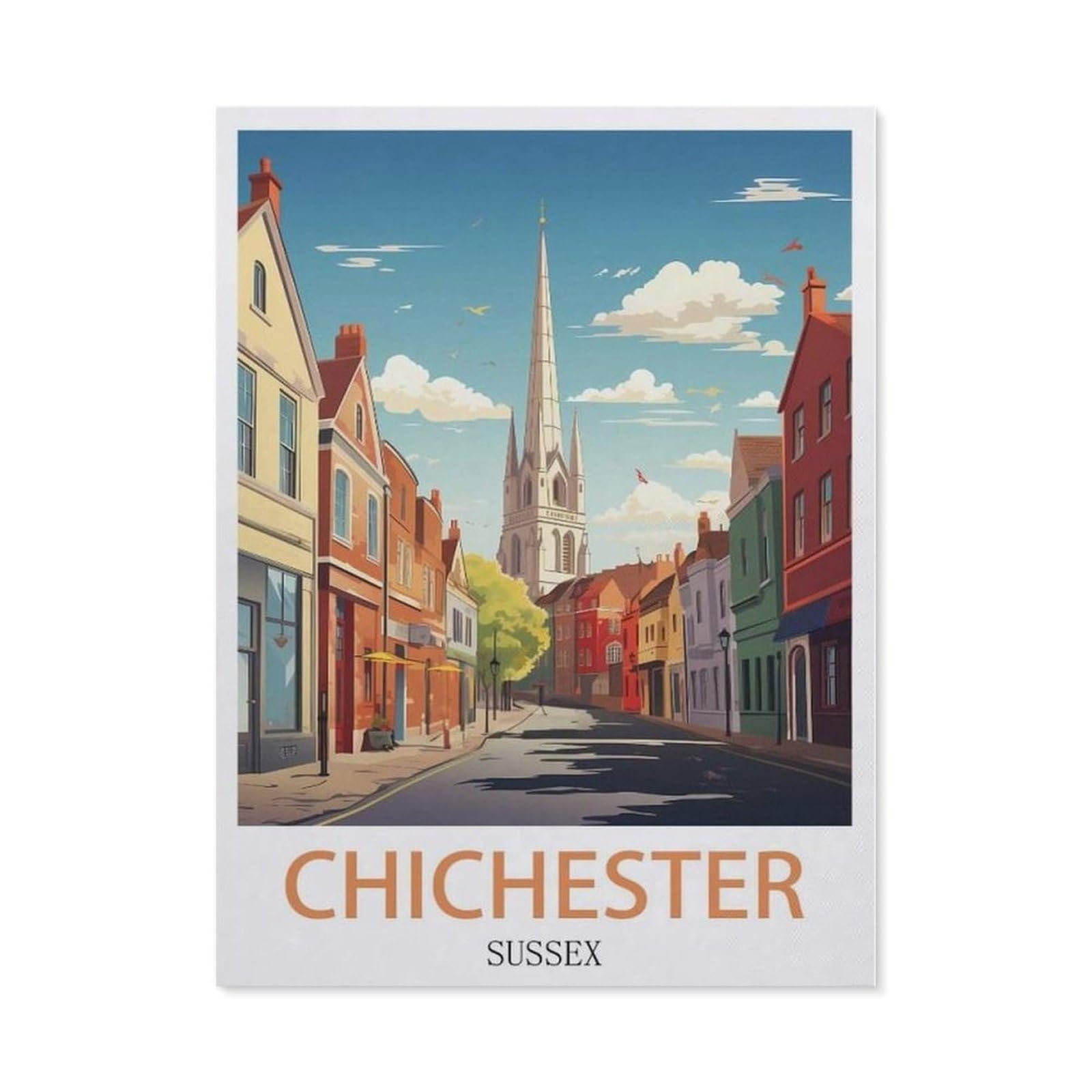 Beayodkp （50 X 60 Cm/19.68 X 23.62 Inches） 5D Diy Diamond Painting Kit，Chichester Sussex Vintage Travel Posters，Crystal Mosaic Full Drill Round Diamond Painting Embroidery Accessories-Ce85