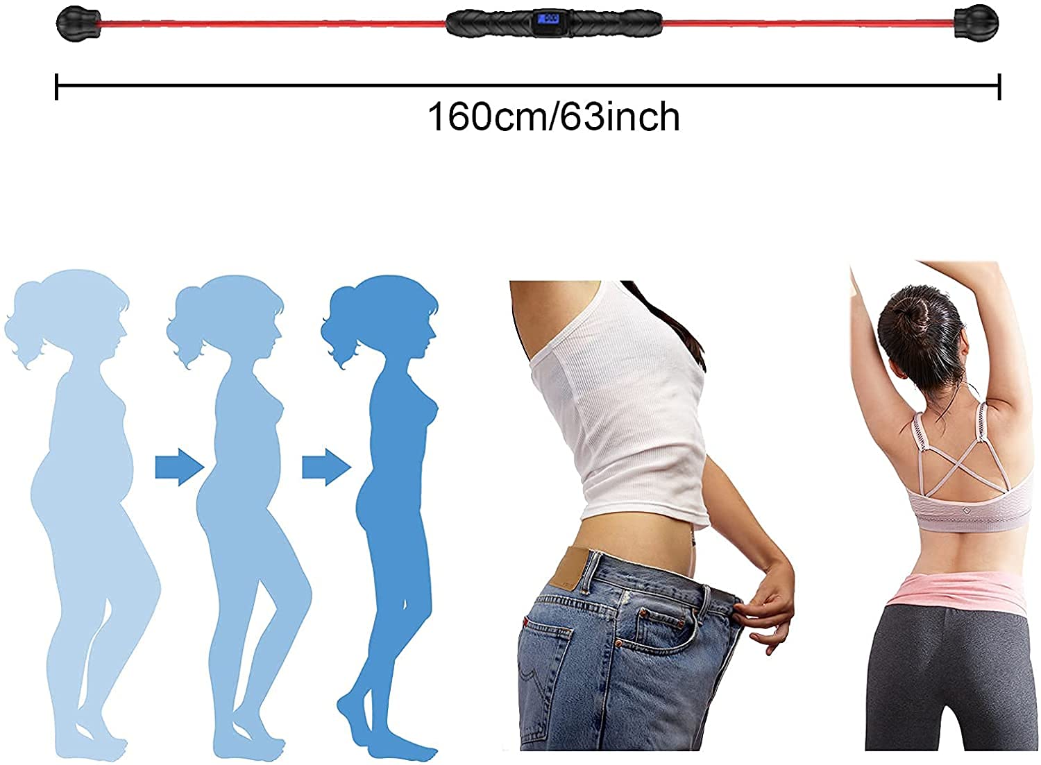 Swing Stick Fitness Asta elastica speciale per il fitness Barra fitness vibrante, barra elastica flessibile con dispositivo di conteggio, alta frequenza per giovani e anziani, pilates, allenamento yog
